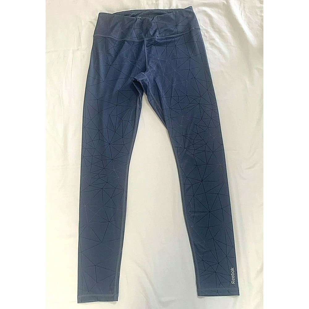 Reebok Womens Athletic Workout Leggings Gray/Blue Geometric Size M Medium